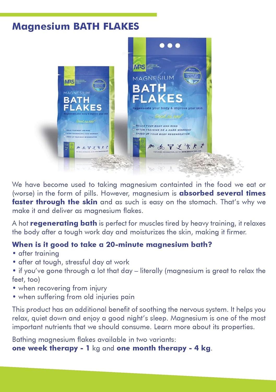 MRS Fiocchi di cloruro di magnesio naturale al 100% - sali da bagno ideali per pediluvi, bagni completi e contro la carenza di magnesio - 4 Kg Doccia e Bagno Naty Shop