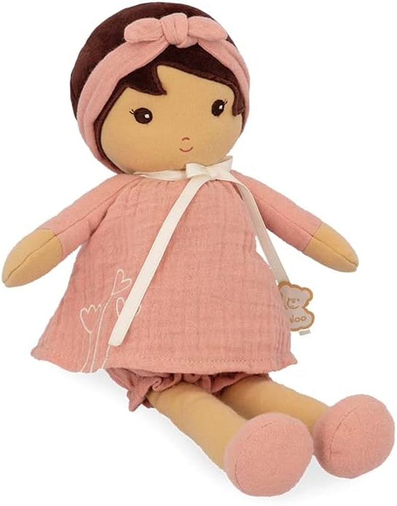 KALOO - Tendresse – Meine 1. Puppe aus Amandin-Stoff – Stoffpuppe 25 cm – Rosa aus Chiffon – Matte Haut – schöne Geschenkbox und Band personalisierbar – ab der Geburt K200004