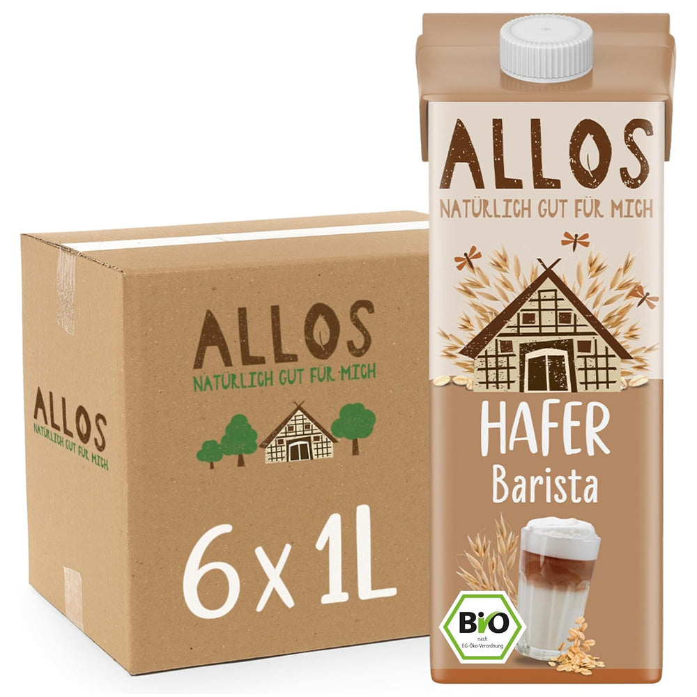 Allos Bio Haferdrink Barista | Milchalternative aus Hafer | Schaumbarer Drink auf Pflanzenbasis | Perfetto per il caffè Bevanda vegana, senza lattosio | 1 litro (6 pezzi)