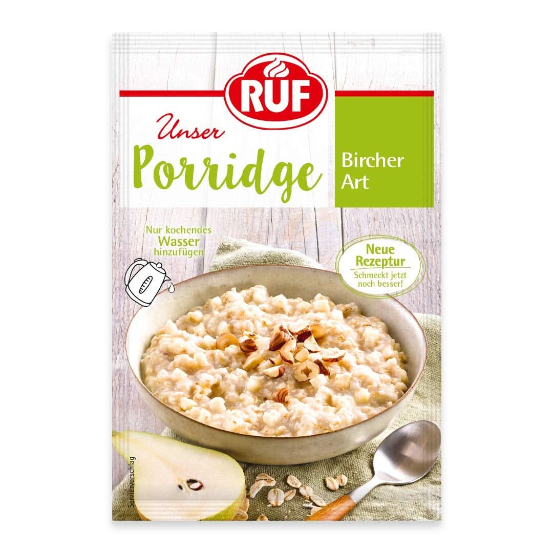 RUF Porridge Raspberry White Choc, porridge istantaneo con pezzetti di lamponi e cioccolato bianco grattugiato, 65 grammi Cereale Naty Shop 65 grammi Bircher - Pere e nocciole