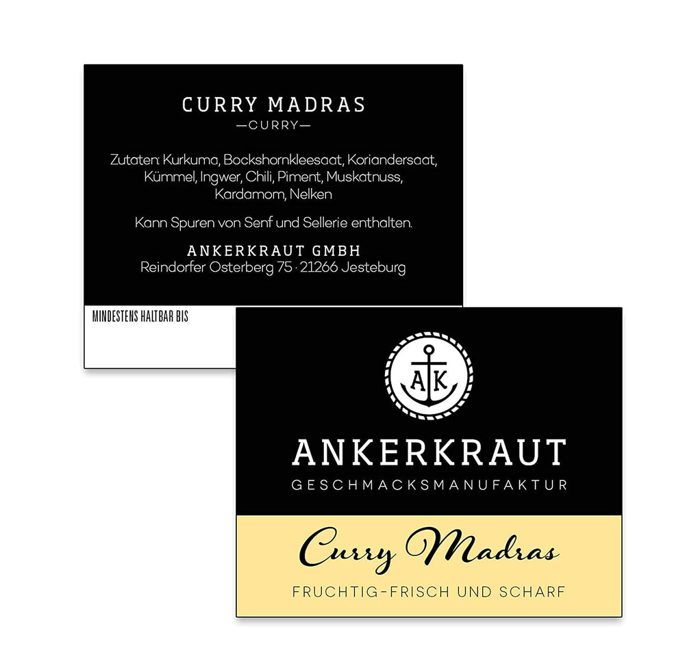 Ankerkraut Curry Madras, polvere di curry fresca e fruttuosa passata con carne, pesce e gemme, con peperoncino, leggera farina, 130g in bevanda aromatizzata