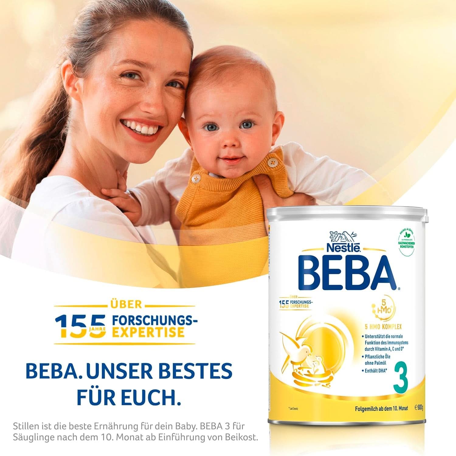 Nestlé BEBA 2 Latte di proseguimento in polvere dopo 6 mesi, con complesso 5 HMO, solo lattosio, senza olio di palma, confezione da 3 (3 X 800G) Mamma e Bambino Naty Shop