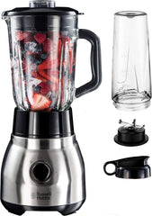 Russell Hobbs Robot da cucina 2 in 1 [mixer in vetro da 1,5 l e mini frullatore da 0,6 l -To-Go-Trinkflasche Inkl. Deckel] Spülmaschinenfest, funzione Impuls-/Ice-Crush, Becher BPA Frei, Edelstahl 23821-56 Kitchen Naty Shop Robot da cucina 2 in 1
