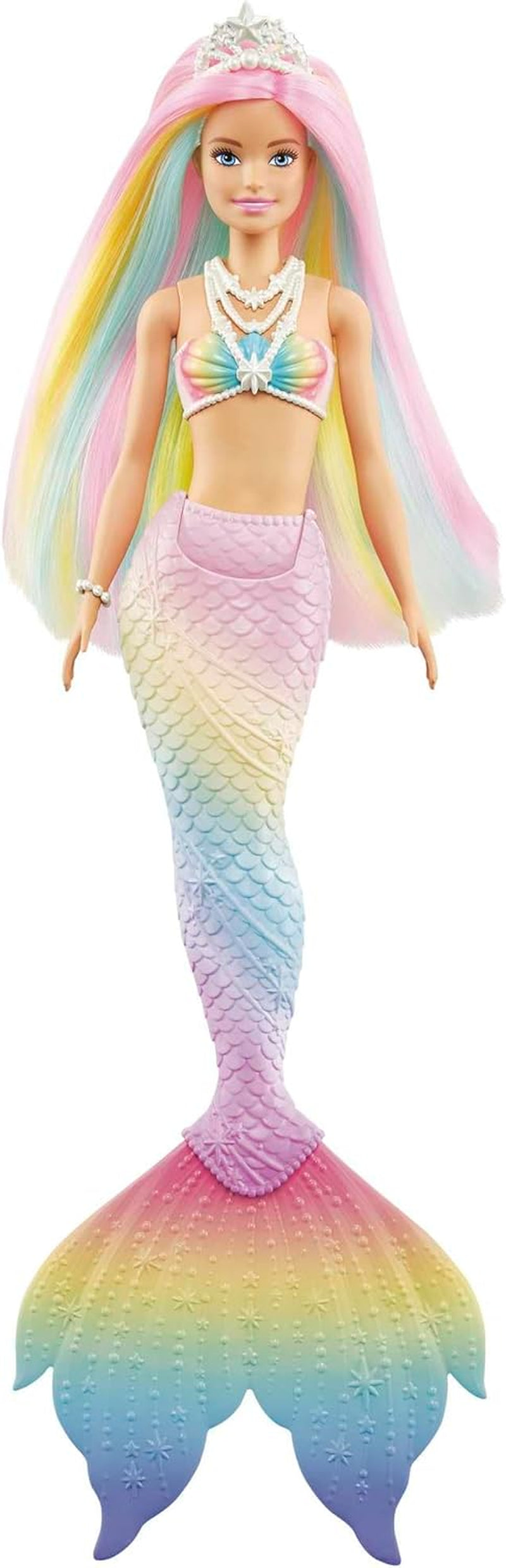 Barbie Dreamtopia Sirena Magică Curcubeu, Sirenă Barbie cu Păr Curcubeu, Păpușă care își Schimbă Culoarea, Activată de Apă, Jucărie pentru Vârste de 3 Ani și Peste, Cadou pentru Fete, GTF89