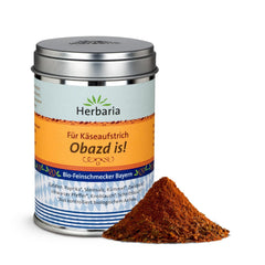 Herbaria Obazd lo è! bio 90g M-Dose – Bio-Gewürzmischung bayerischen Biergartenklassiker Obazda – per Brotaufstriche, Käsegerichte, Käsefondue – Raclette Gewürz - in nachhaltiger Aromaschutz-Dose