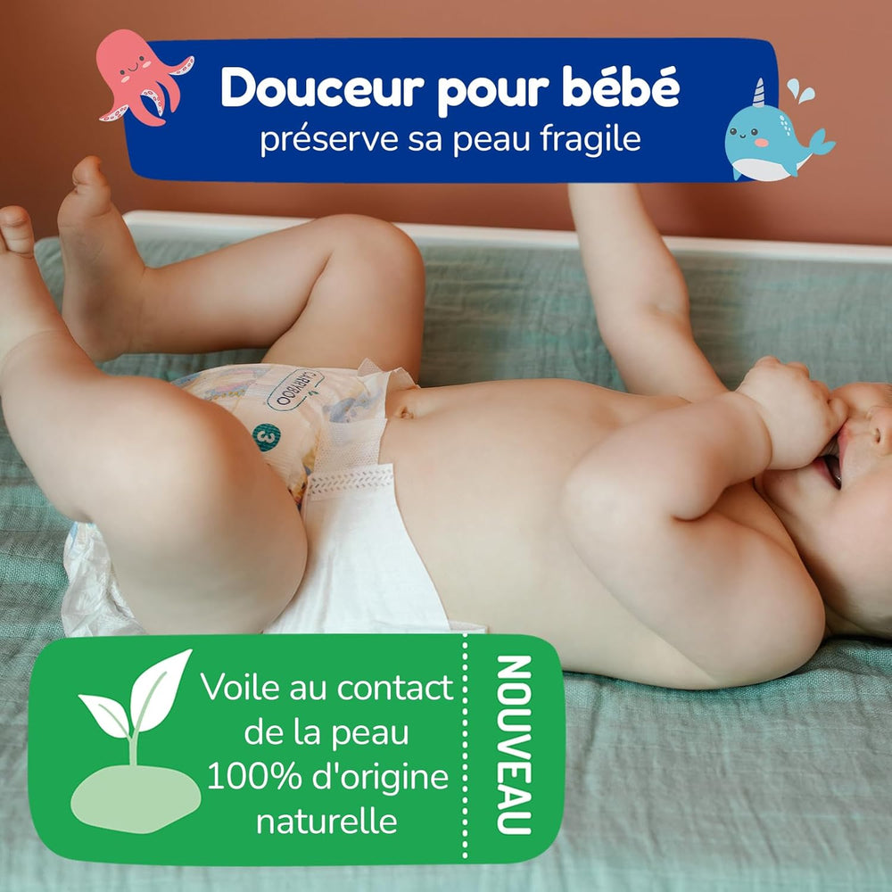 - Pannolino taglia 4 (7 – 18 kg) – per pelli sensibili – naturale e molto assorbente – a tenuta stagna per 12 ore – ohne unerwünschte Inhaltsstoffe – prodotto in Francia – 132 pannolini