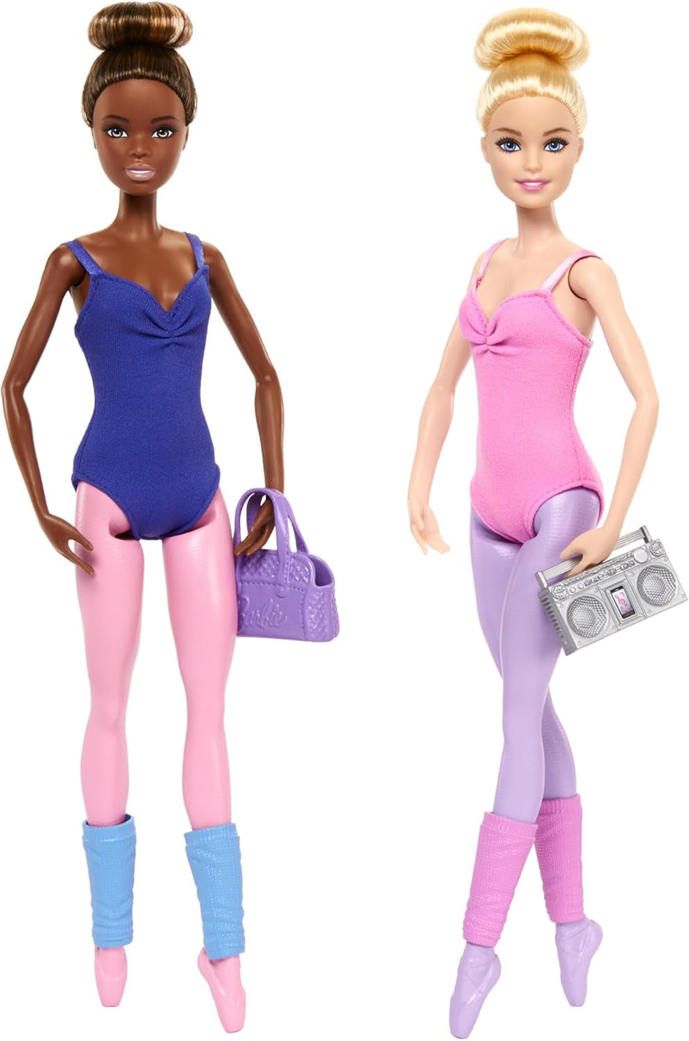 Barbie Ballettstudio Set mit 2 Puppen und 9 Zubehörteilen, blonde und brünette Ballerina-Modepuppen mit zusätzlichem Outfit und zum Tanzmotto passenden Teilen, HXC37, [Mehrfarbig]