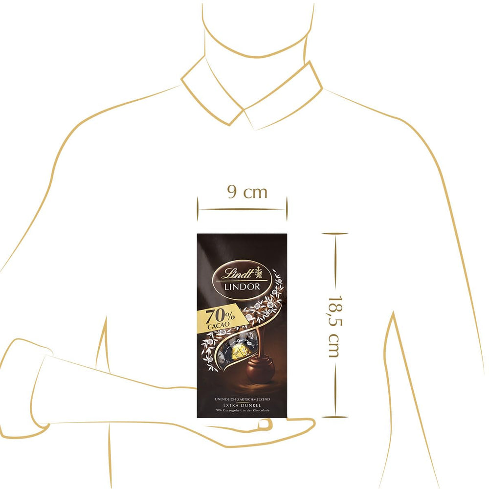 Palline di cioccolato Lindor 70% cacao extra fondente | Busta da 137 g | ca. 10 palline di finissimo cioccolato fondente con ripieno scioglievole in bocca | Regalo di cioccolato | Regalo di cioccolato