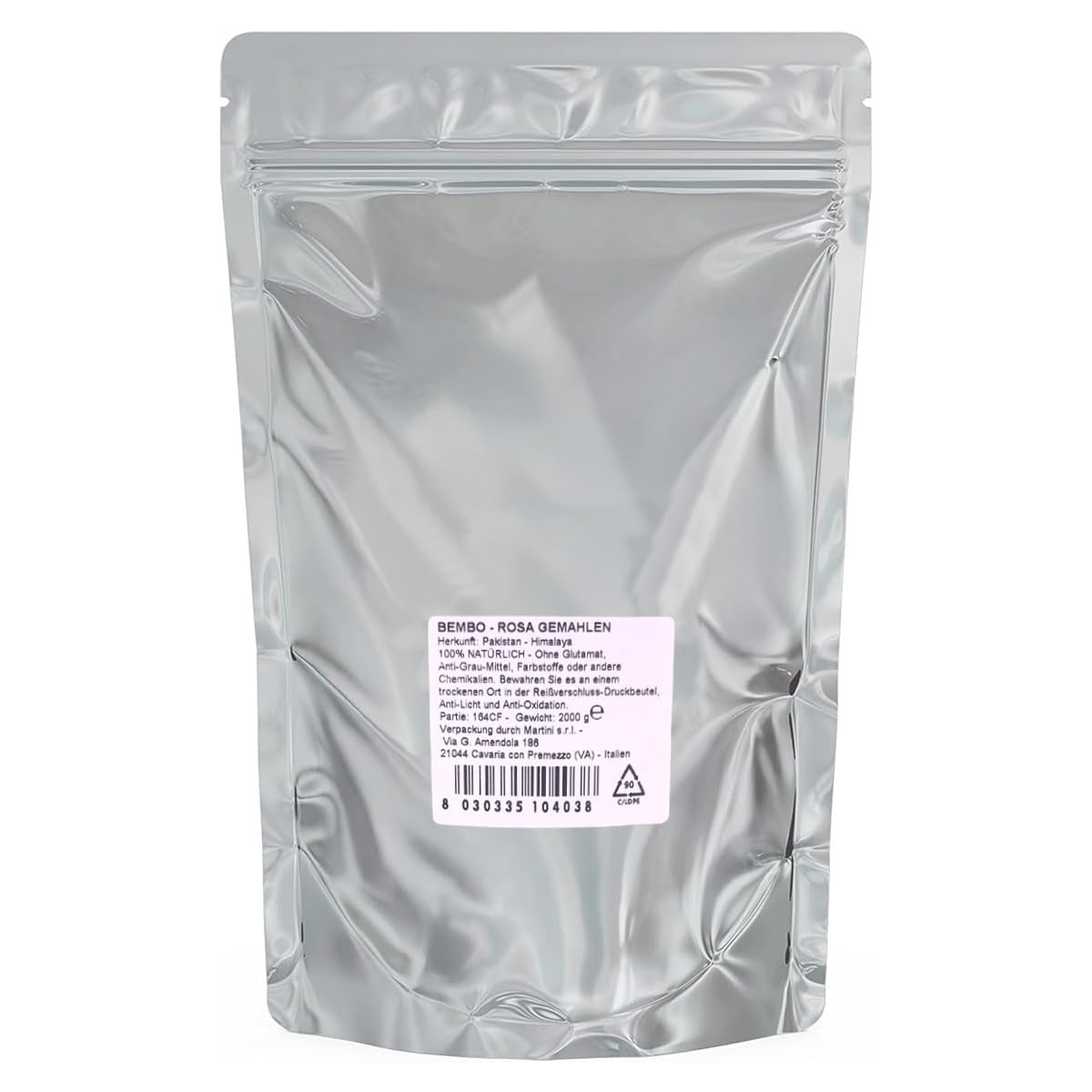 Bembo – gemahlenes rosa Himalaya-Salz (Salt Range, Pakistan) – 2 kg – Natriumarm, reich an Spurenelementen, ohne Konservierungsstoffe, Farbstoffe oder Rieselhilfen – Fein