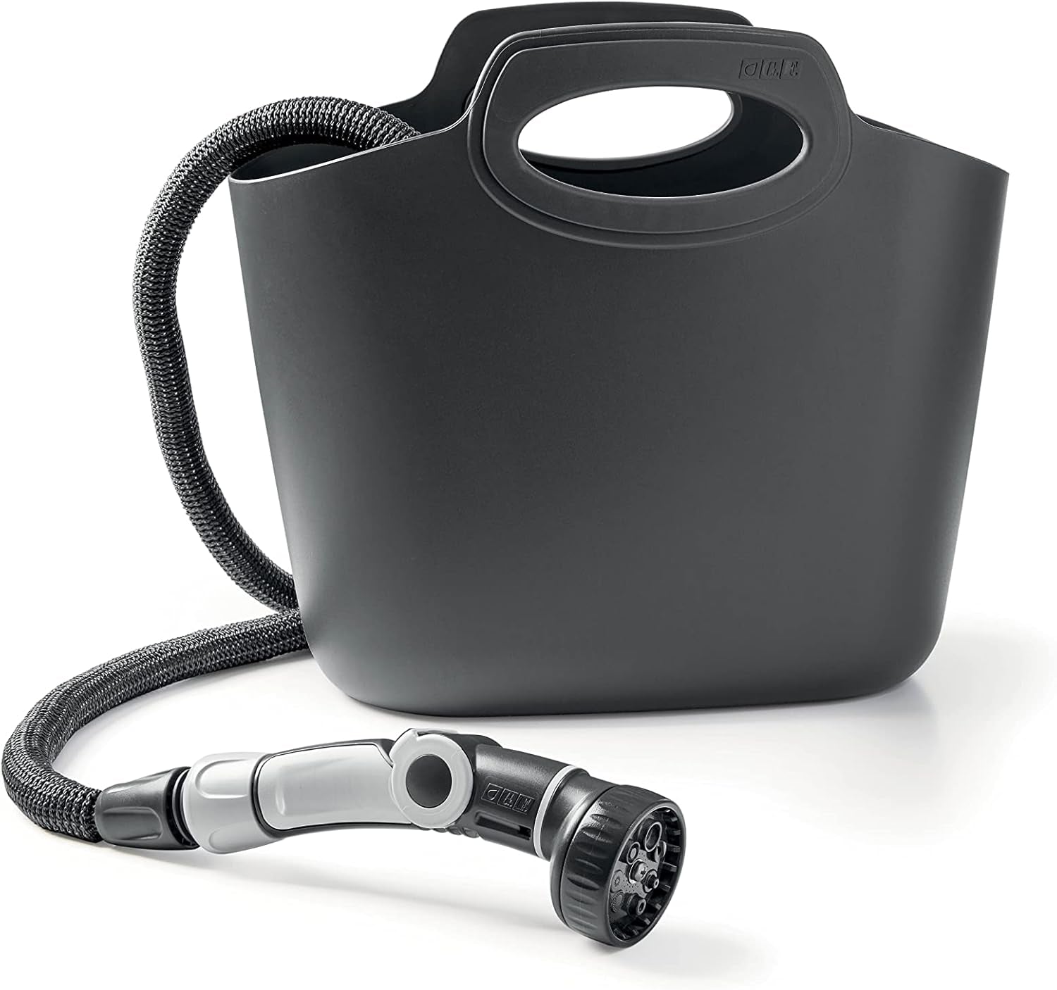 GF SRL, Aquapop Gri Ediție Limitată cu furtun textil autoextensibil de 25 m Fabricat în Italia, pungă de plastic moale, duze și fitinguri Lancia 8 pentru irigarea grădinii, gri închis