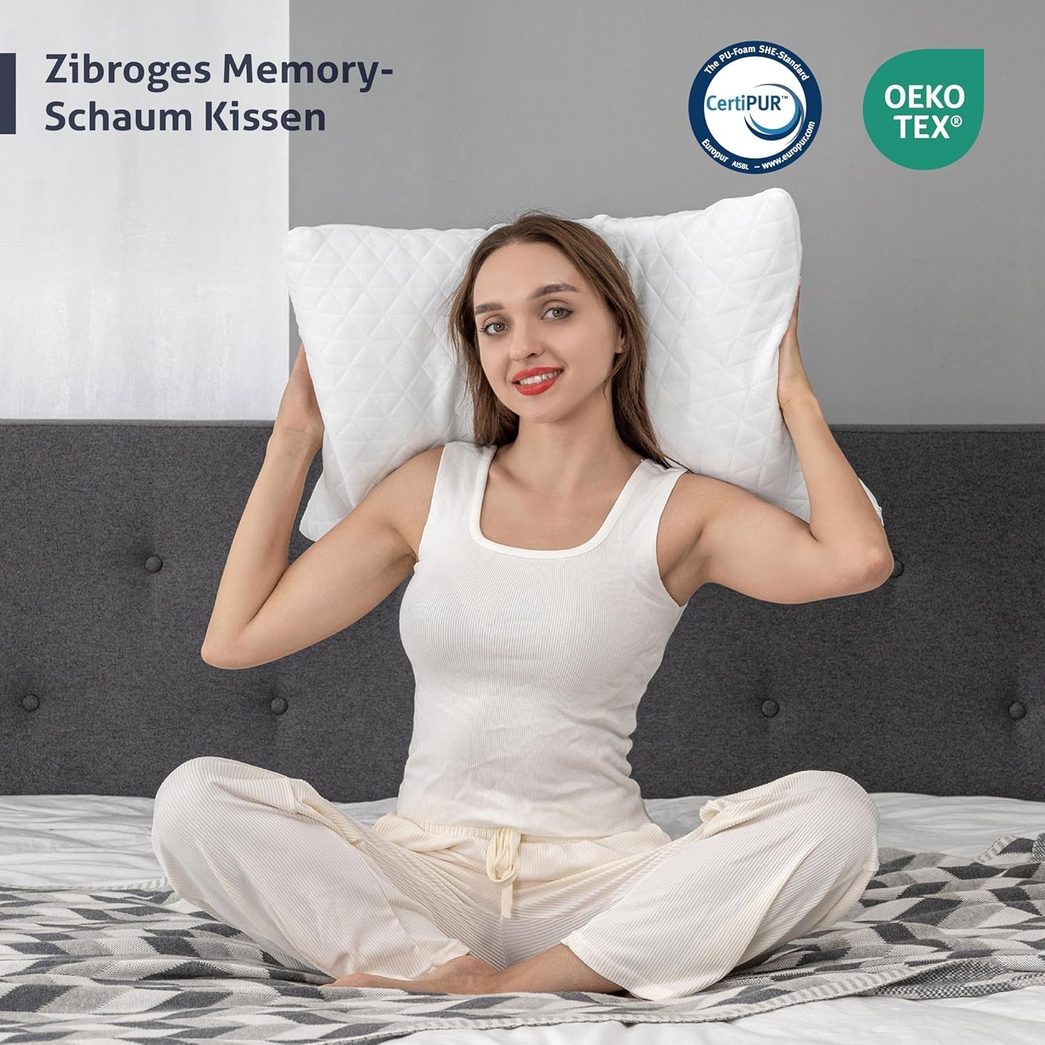 Pernă EGO HOME din spumă cu memorie 40x80 cm cu spumă cu memorie mărunțită - Pernă respirabilă, ergonomică pentru susținerea gâtului, pentru cei care dorm pe o parte, pe spate sau pe burtă - Certificată Oeko-Tex - Husă lavabilă