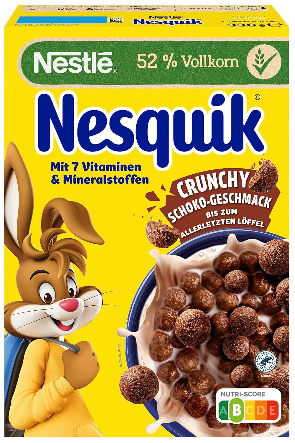 Nesquik Nestlé Nesquik Crunchy Breakfast, Cereali con cioccolato e cereali integrali, 1 confezione (1 x 330 g)