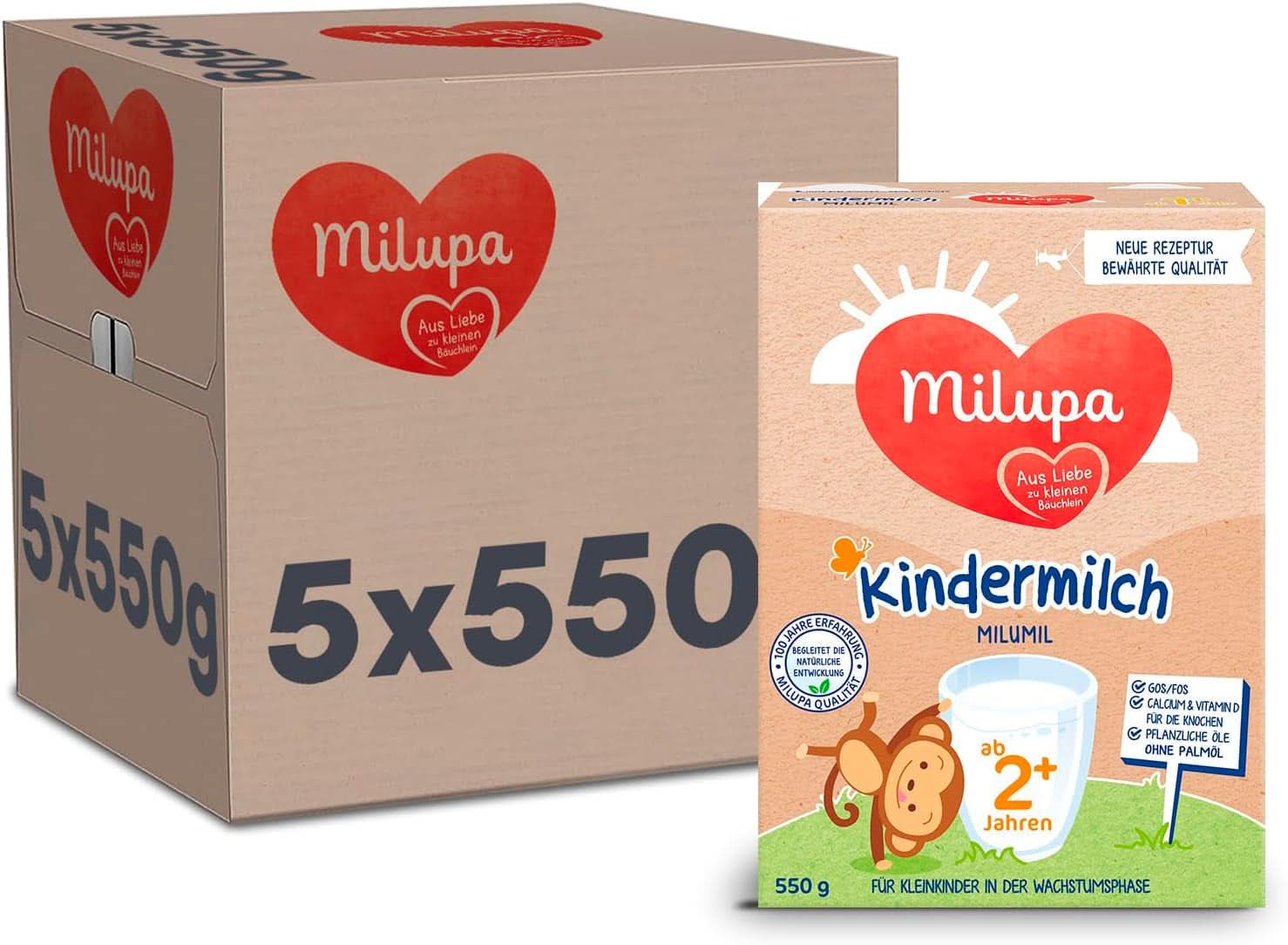Milupa Latte per bambini Milumil 1 plus - da 1 anno - per i bambini piccoli nella fase di crescita - accompagna lo sviluppo naturale - 5 x 550 g polvere Mamma e Bambino Naty Shop Milupa Latte Milumil per bambini 2+ 5 x 550 grammi