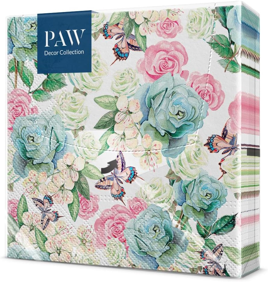 PAW - Șervețele 3 straturi (33 X 33 Cm) I 20 bucăți I Perfect pentru zile de naștere, petreceri, nunți, comuniuni și sărbători I Decor de masă Șervețele de hârtie elegante - Eucalipt auriu I Eucalipt auriu