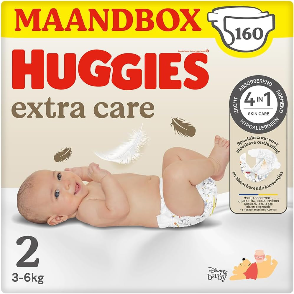 Pannolini per neonati Huggies Extra Care, taglia 2 (3-6 kg), super assorbenti, design Disney, confezione sfusa, 160
