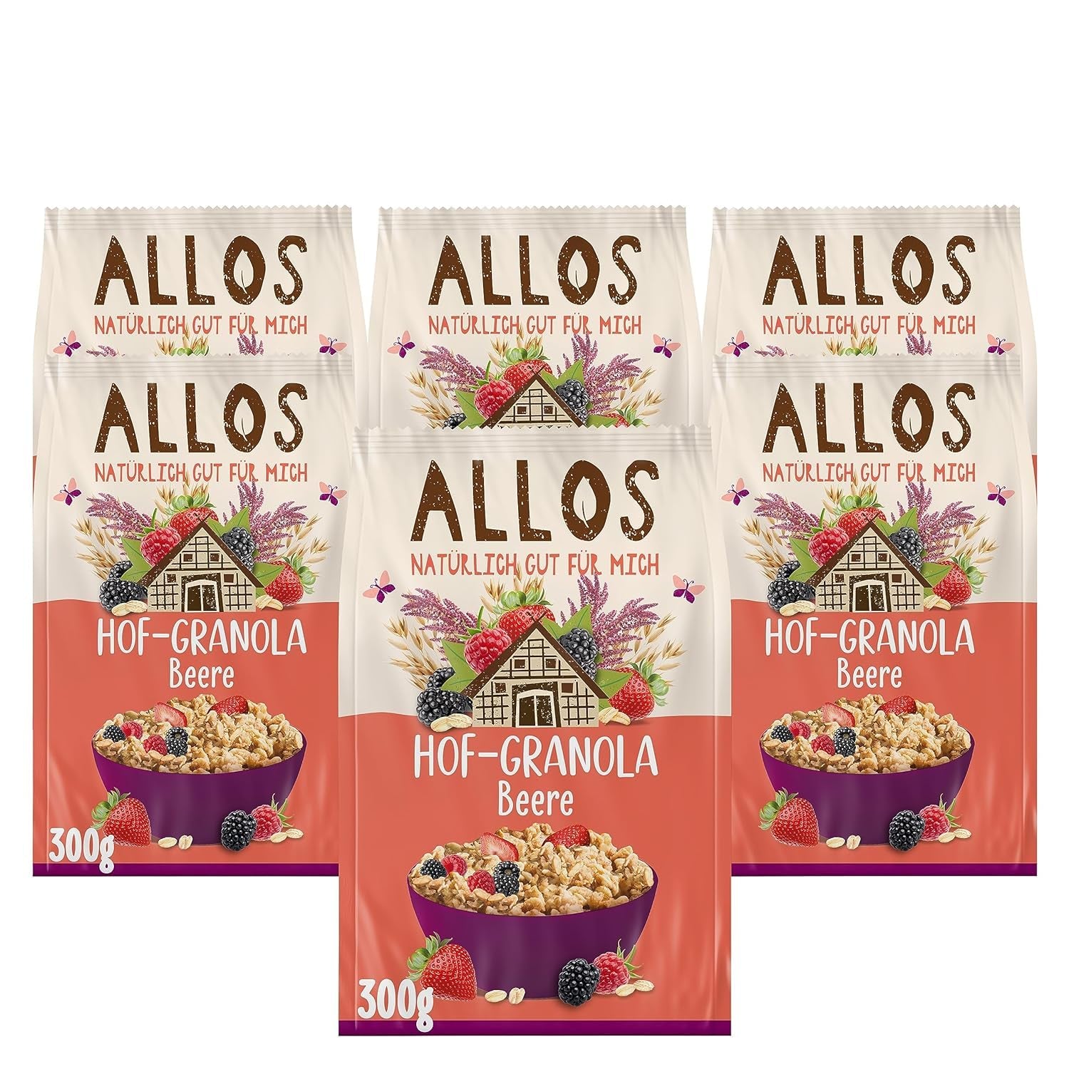 Allos Hof Granola ai frutti di bosco | Muesli biologico | Muesli ai frutti di bosco | Muesli Croccante | Cereali per la colazione | Confezione da 6 (6 x 300 g), 1 pezzo (confezione da 6)