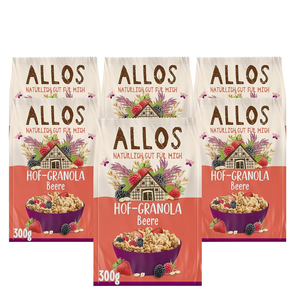 Allos Hof Granola ai frutti di bosco | Muesli biologico | Muesli ai frutti di bosco | Muesli Croccante | Cereali per la colazione | Confezione da 6 (6 x 300 g), 1 pezzo (confezione da 6)