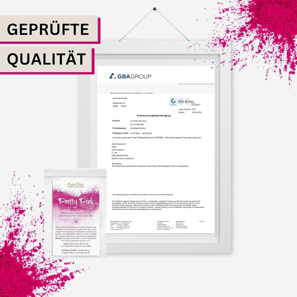 Pretty Pink Natürliche Lebensmittelfarbe Pulver Rosa (Roh Vegan) Pastell Rose Bis Intensiv Rosa-Rot - Essbare Farbe Für Lebensmittel Aus Früchten Und Gemüse - Natural Food Coloring | Pureraw 5G Naty Shop