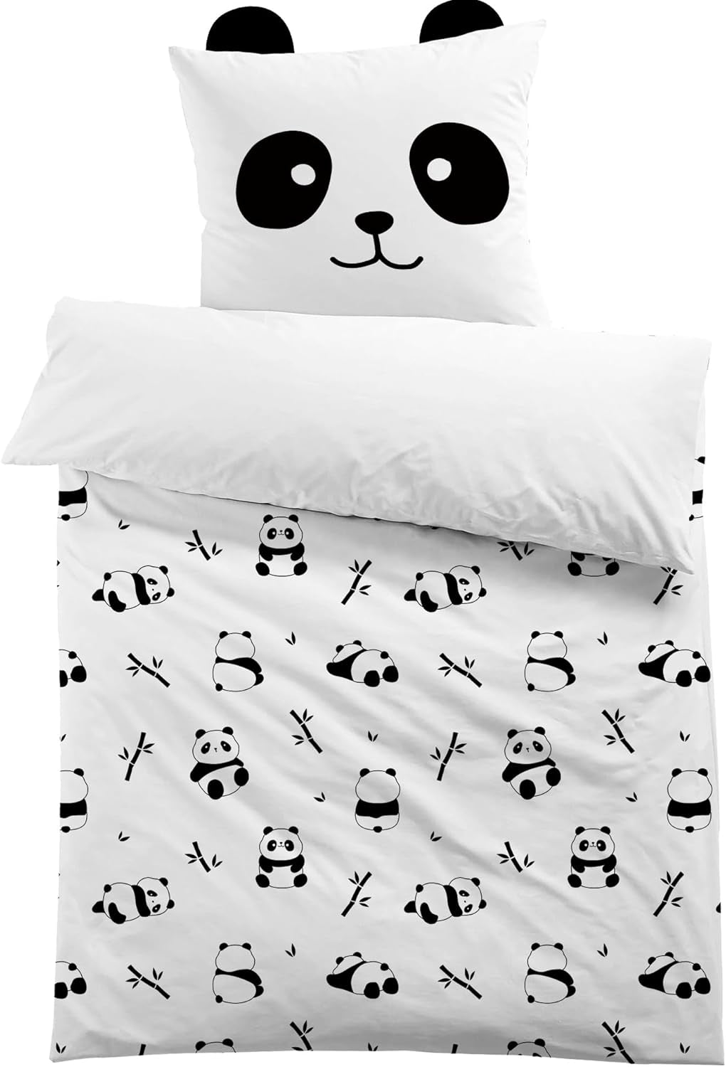 Biancheria da letto 3D in microfibra animali unisex Biancheria da letto per bambini Naty Shop Panda con orecchie 135×200+80×80