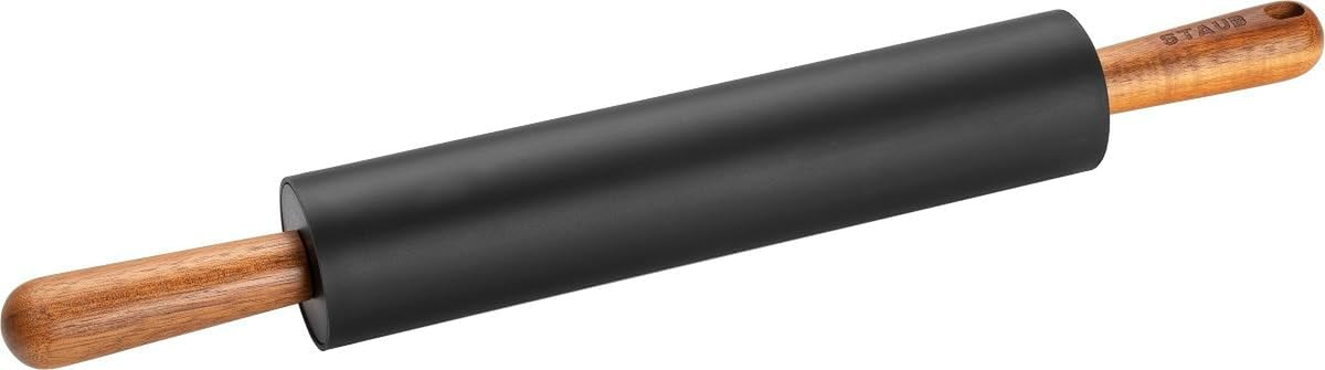 STAUB Teigroller, Nudelholz, Länge: 45 cm, Rollbreite: 26 cm, Schwarzes BPA-free Silikon und Akazienholz, Ergonomischer Griff, Schwarzes und Braun