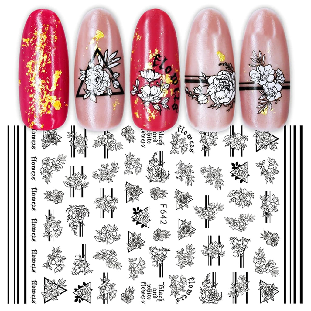 JMEOWIO Nagelsticker Geometrie 10 Blatt Nagelaufkleber Selbstklebend Schwarzes Herz Unregelmäßig Geformt Nail Art Sticker Dekoration Nageldesign Zubehör