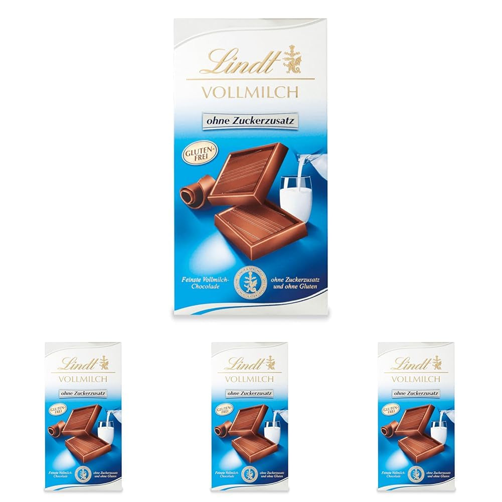 Ciocolata Lindt cu lapte integral fara zahar adaugat și fără gluten, 100 grame Bomboane de Ciocolata Naty Shop 4 x 100 grame Ciocolata cu lapte integral fără zahăr adăugat
