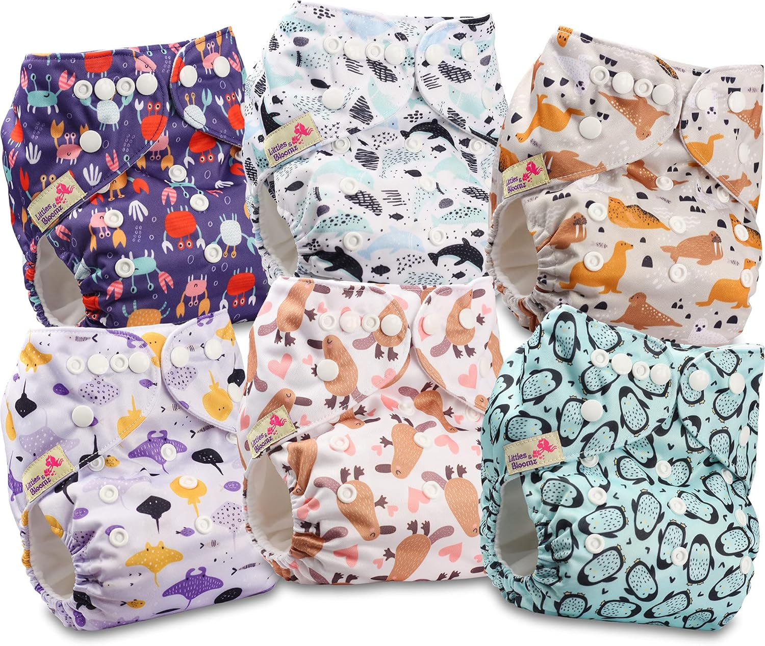 Littles and Bloomz FLP2-0406 Pannolino riutilizzabile con clip standard, 4 pannolini