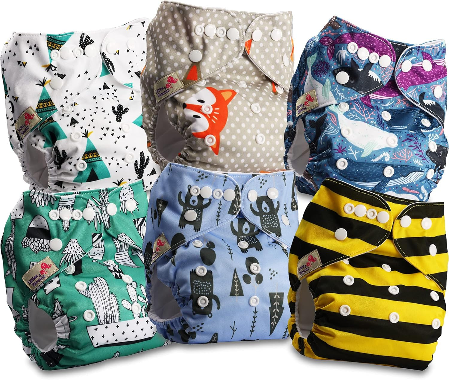 Littles and Bloomz FLP2-0406 Pannolino riutilizzabile con clip standard, 4 pannolini