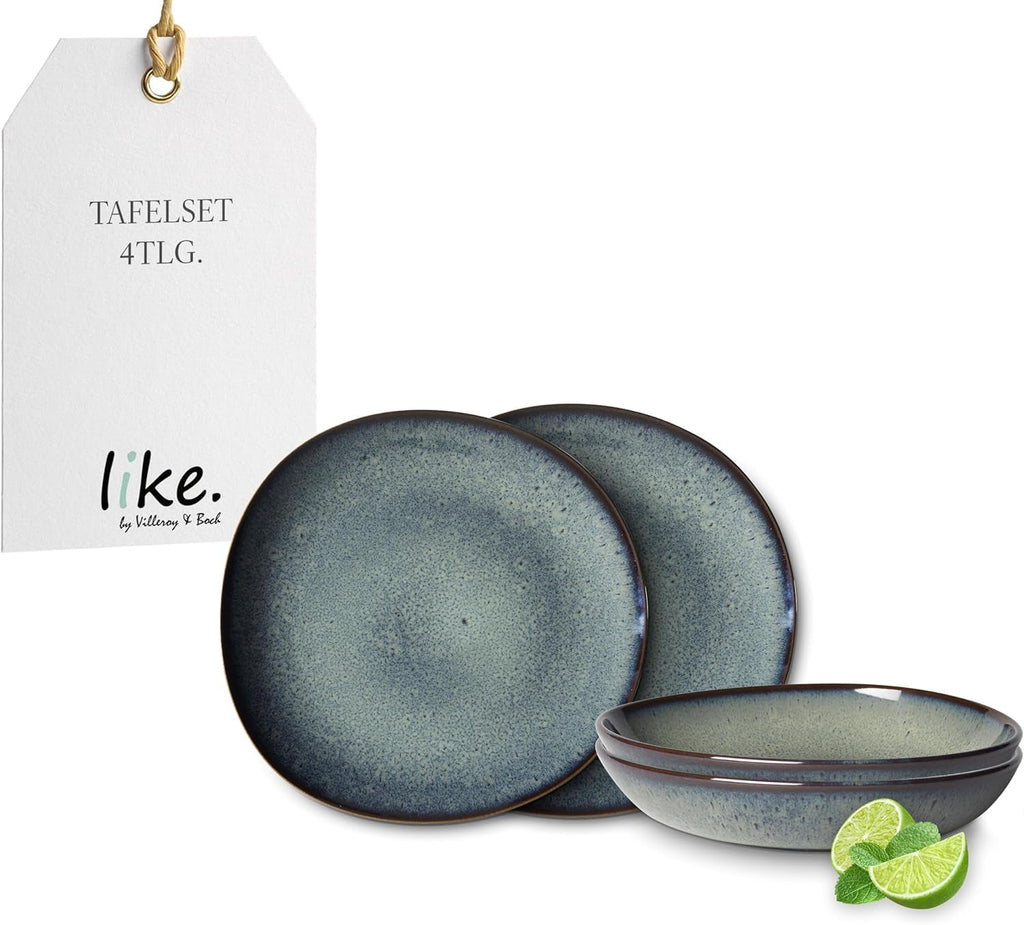 Like. by Villeroy & Boch - Lave Gris Geschirr Set Aus Steingut, 4Tlg., Pottery Look, Tafelservice Für 2 Personen, Grau Seturi vesela masa Naty Shop Default Title