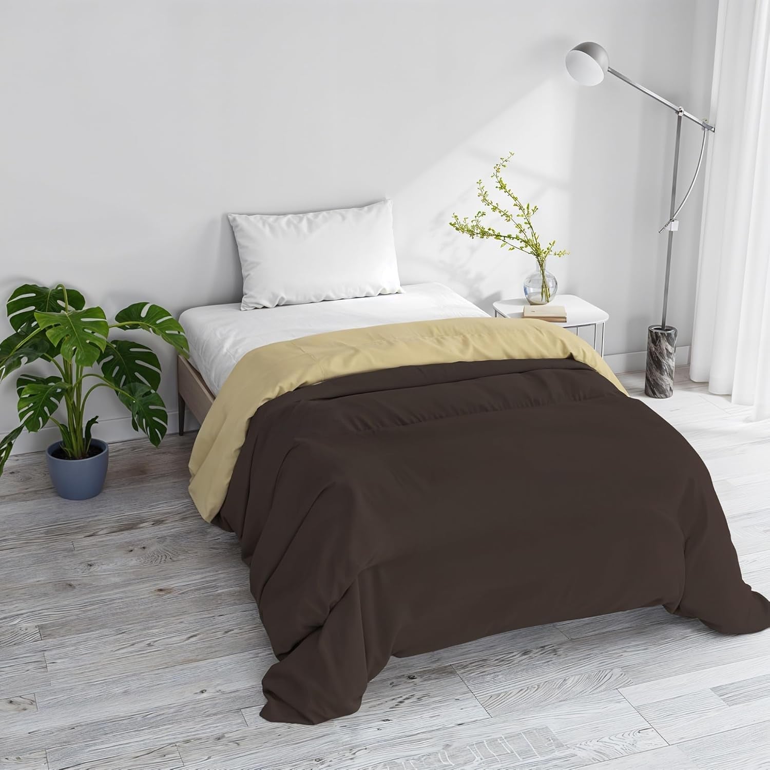 Coperta invernale basic, tinta unita e foderata, verde scuro/crema, 200X245Cm Naty Shop piumini e trapunte Marrone/crema 200X245Cm
