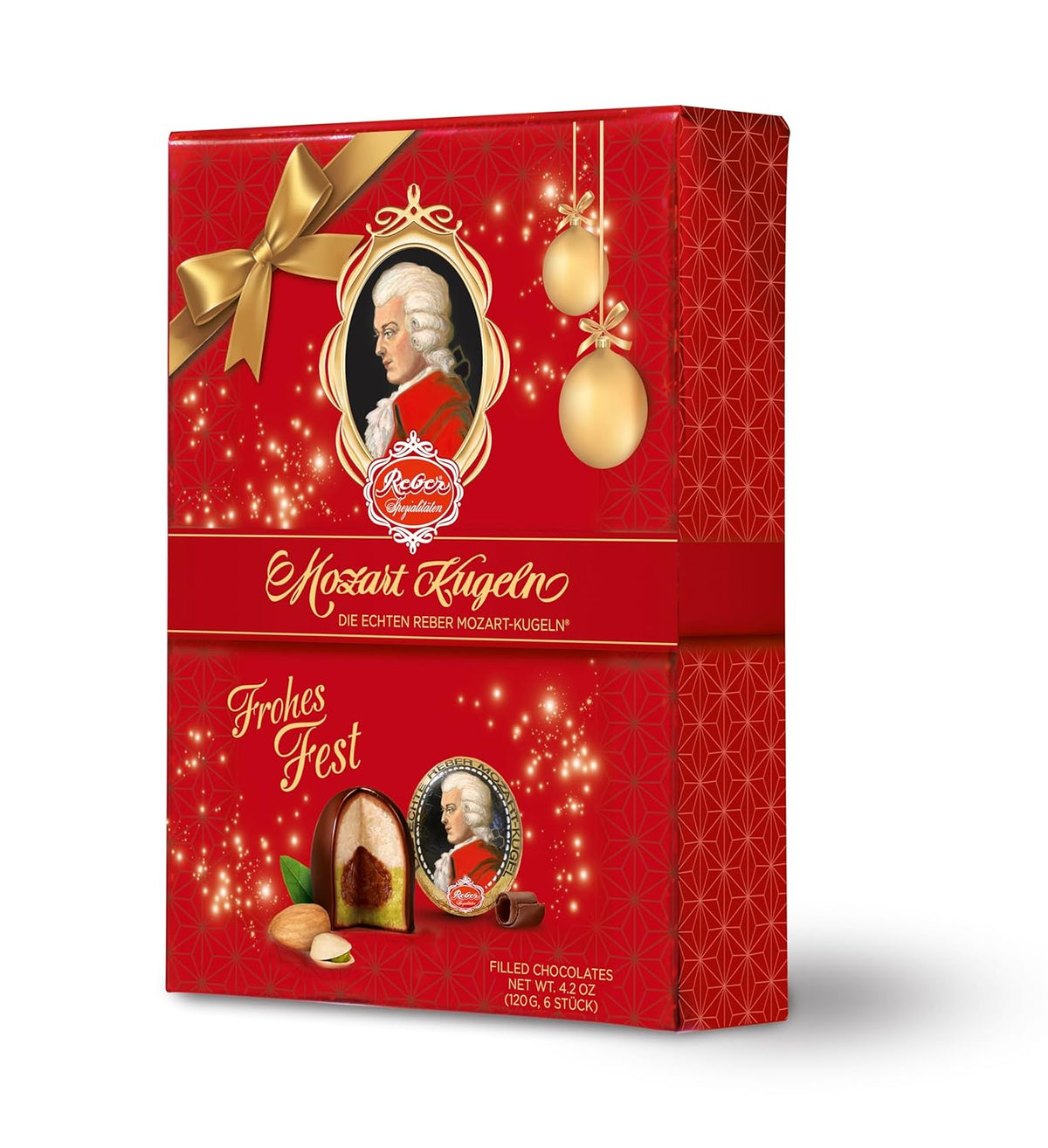 Reber Autentiche Sfere di Mozart Edizione Natalizia Praline di Cioccolato Fondente Torrone di Marzapane Confezione Regalo di Natale Ideale da 12