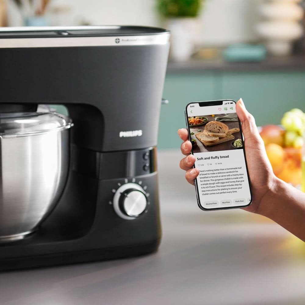 Macchina da cucina Philips Serie 7000 - 5,5 litri, 1000 Watt, 8 velocità, tecnologia Proknead, Rezepte, timer intelligente LED, Knethaken, Schneebesen und Rührbesen (HR7962/01) Mamma e bambino Naty Shop