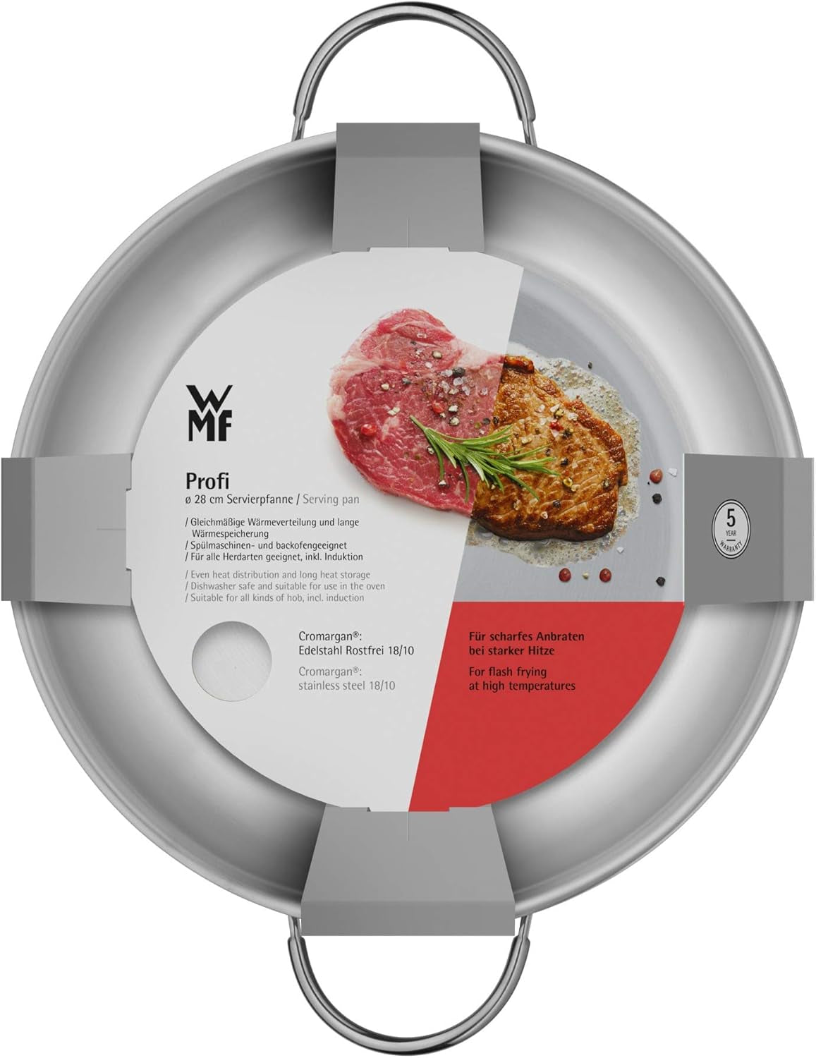 WMF Profi teglia/arrostiera 28 cm induzione, padella in acciaio inox Cromargan, scoperta Pentole e Padelle Naty Shop