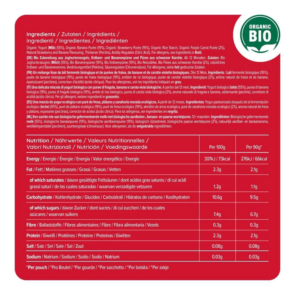 Mama Bear Preparato per yogurt biologico, fragola, banana e yogurt, vegetariano, 90 grammi (confezione da 6) Mamma e Bambino Naty Shop