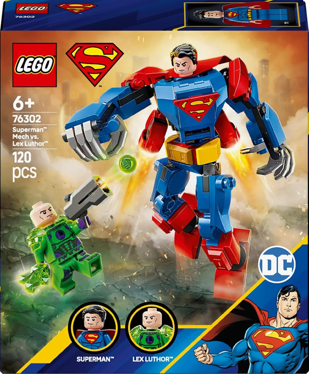 LEGO DC Superman Mech vs. Lex Luthor - Giocattolo da supereroe con 2 minifigure - Action figure costruibile con braccia, gambe e dita mobili - Regalo per ragazzi e ragazze dai 6 anni in su 76302 Set da costruzione Besuche den LEGO-Store