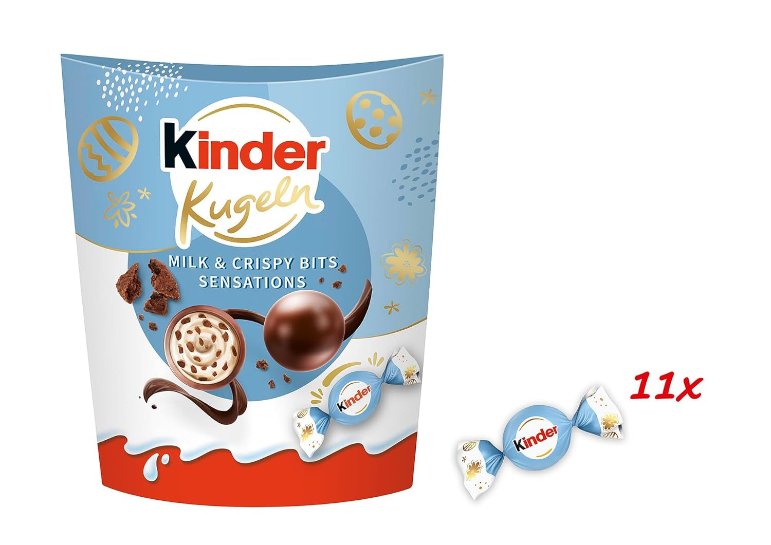 Kinder Balls Milk & Crispy Bits Sensations 90g – Palline di cioccolato al latte con ripieno al latte e gocce di cacao – Cioccolato pasquale, dolci pasquali – Regalo e souvenir pasquale