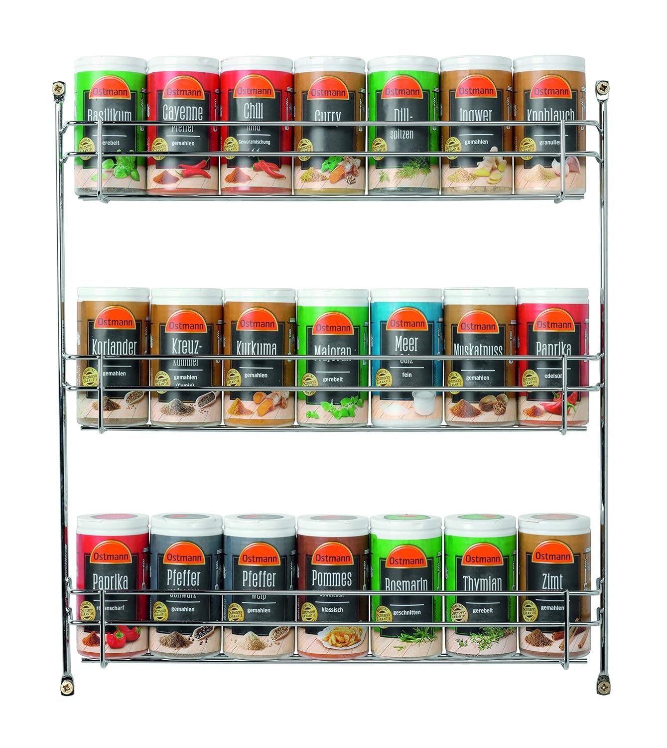 Ostmann Gewürze - gefülltes Gewürzregal mit 21 Gewürzdosen | Set aus Gewürze, Kräuter, Gewürzmischungen | zum Aufhängen | per lo Schranktür | Mangia: 1 Stück