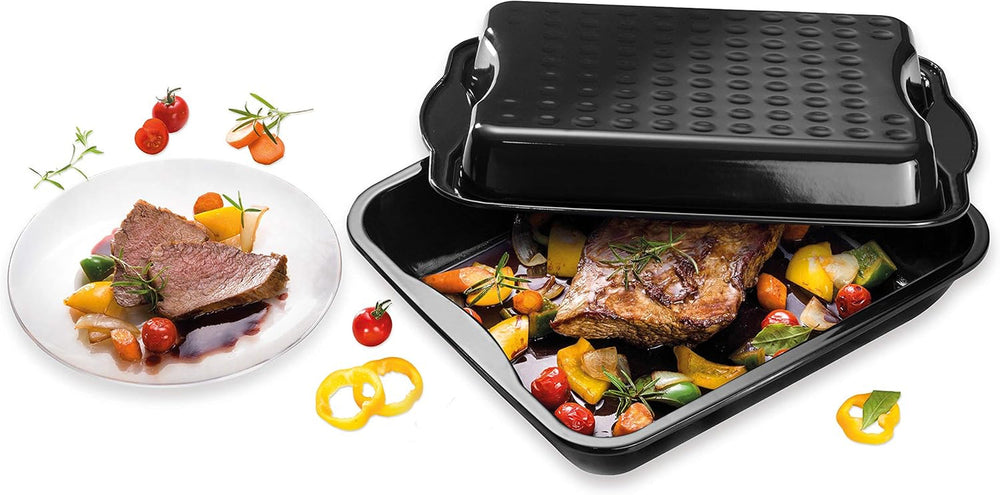 Dr. Oetker Maxi-Bräter Mit Deckel BACK-IDEE KREATIV, Brat- Und Auflaufform Aus Hochwertigem Stahlblech Mit Emaillierung, Eckige Form, Schnitt- Und Kratzfest - Spülmaschinengeeignet in Schwarz Stampi e vassoi per dolci Naty Shop