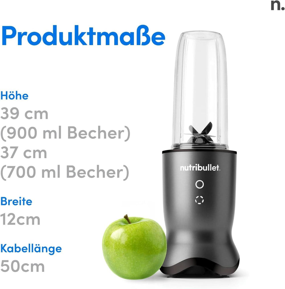 Nutribullet Personal Blender, Der Leistungsstärkste Mixer Für Eine Portion, 1000 Watt und Leiser Motor, 900 Ml Becher Aus Tritan Renew, Leuchtende Touch Bedienknöpfe, Dunkel Grau Bucatarie Naty Shop