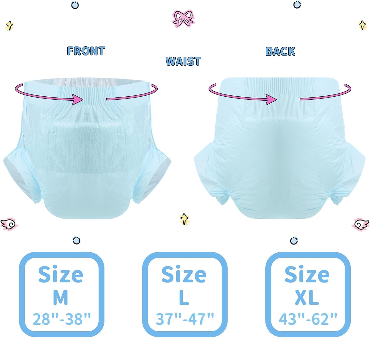 CutiePlusU Pannolini per adulti, confezione da 10 mutandine per incontinenza usa e getta con passanti per donne e uomini, massima assorbenza durante la notte - Blu (taglia grande 94-119 cm)