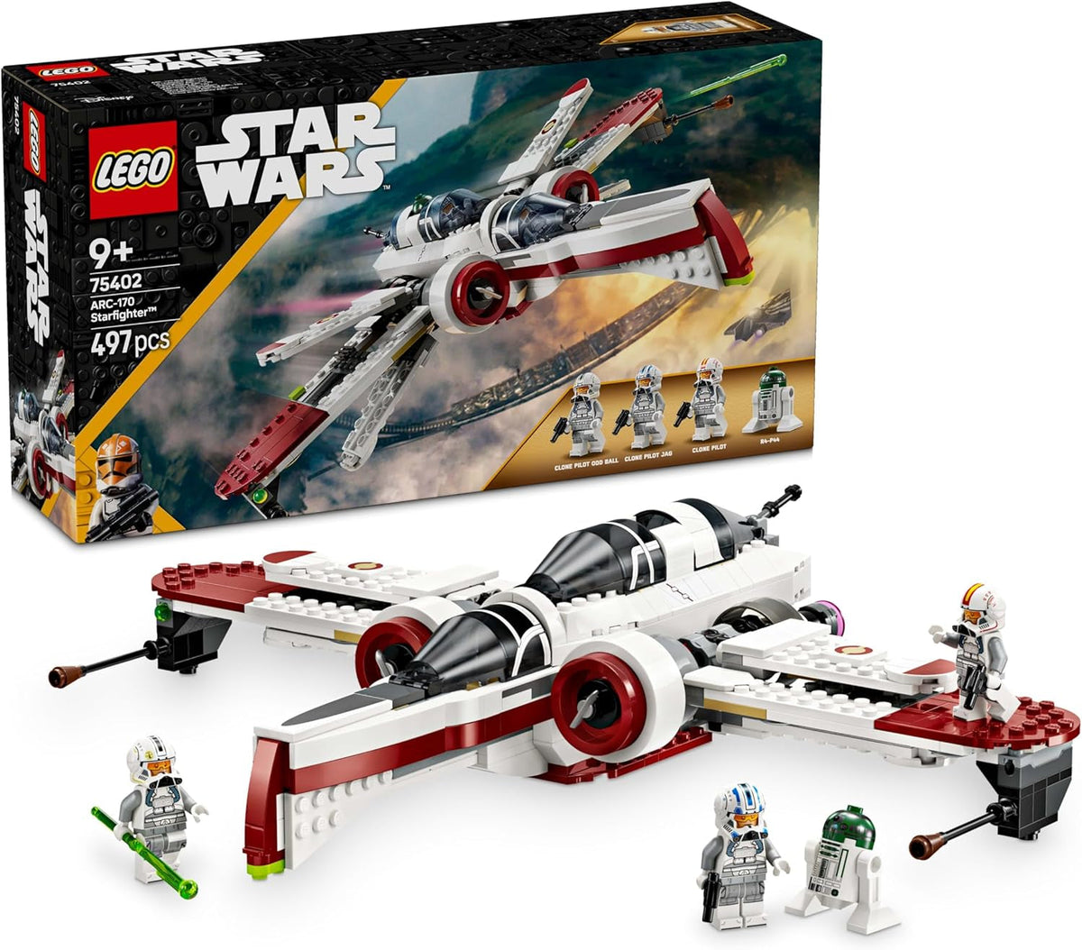 LEGO Star Wars 75402 ARC-170 Starfighter giocattolo con 4 minifigure, incluso il pilota clone e il droide R4-P44, oggetto da collezione, regalo per i fan della vendetta dei Sith e per ragazzi e ragazze dai 9 anni in su Set di costruzione Besuche den LEGO-Store Titolo predefinito