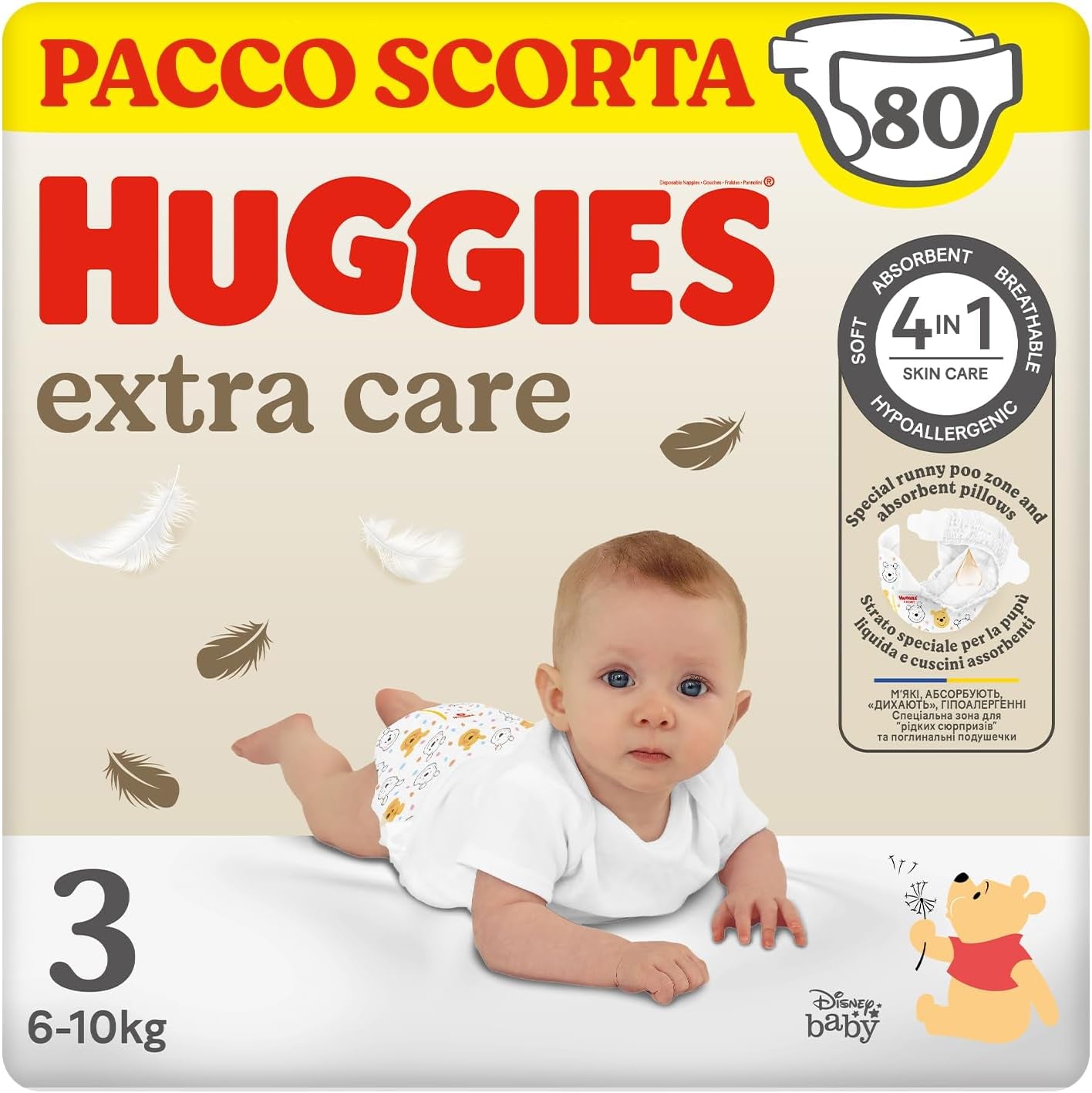 Pannolini Huggies Extra Care, taglia 3 (6-10 kg), 2 confezioni da 40 pannolini