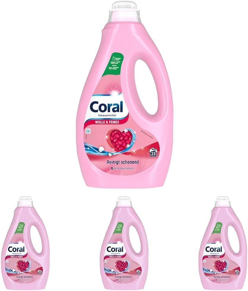 Detersivo liquido delicato Coral per lana e bucati delicati, 23 lavaggi, 1,15 Litri Detersivi Bucato Naty Shop Set 4 x 1,15 Litri