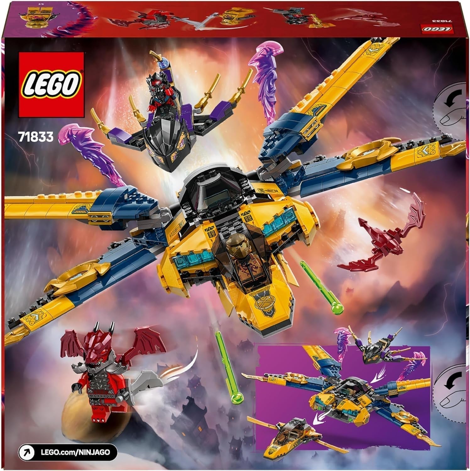 LEGO NINJAGO Super Storm Flyer di Ras e Arin - Giocattolo con drone, shooter, lame e motori - Incl. 3 minifigure di gioco di ruolo Ninja - Set da costruzione per ragazzi e ragazze a partire da 8 anni 71833 Set da costruzione Besuche den LEGO-Store