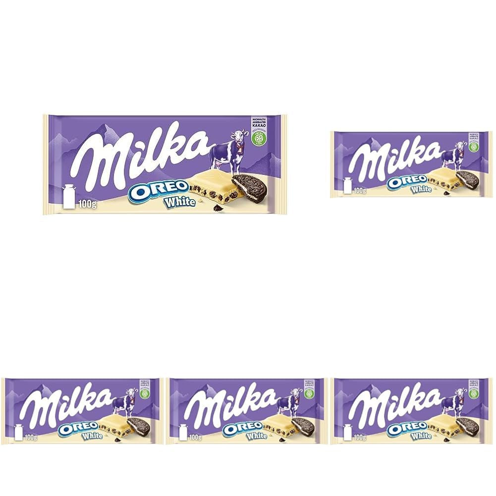 Milka Oreo Sandwich – Cioccolato al latte alpino, ripieno di pezzi croccanti di biscotti Oreo e morbida crema alla vaniglia – 92g