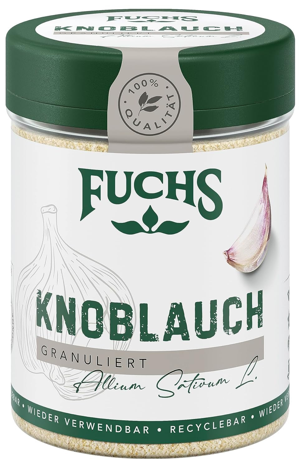 Fuchs Gewürze - Aglio granulato - würzig-zwiebliger Geschmack für Tzatziki, Knoblauchbutter oder Gemüsegerichte - ingredienti naturali - 85 g in wiederverwendbarer, recyclebarer Dose
