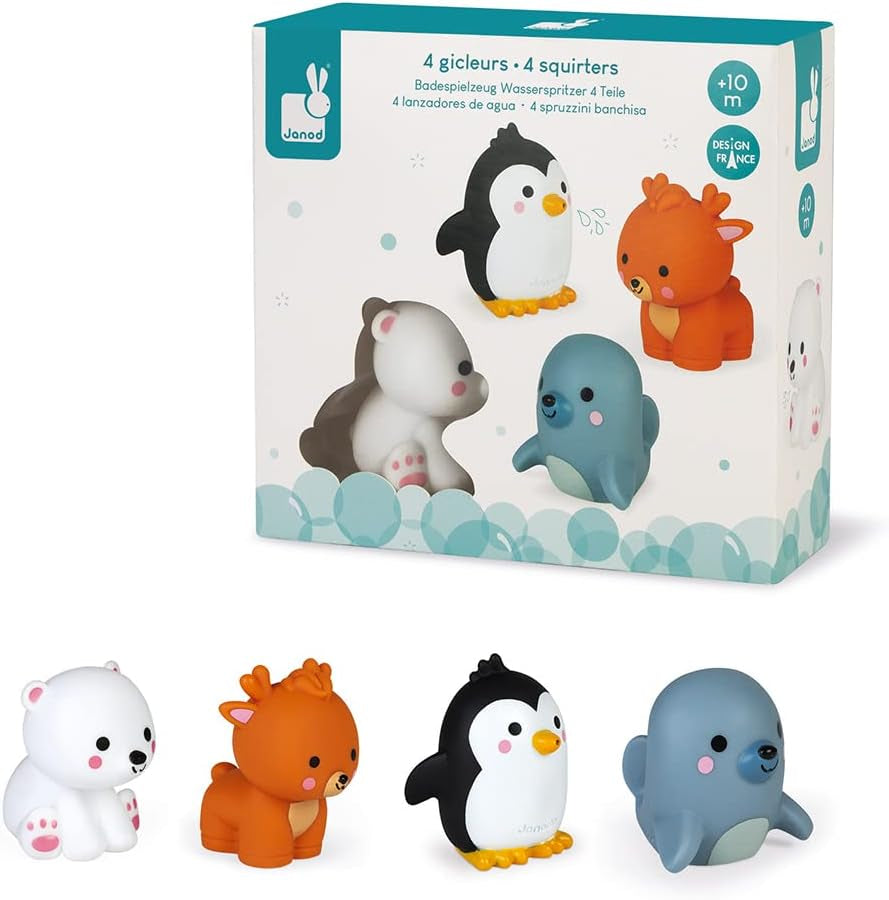Janod - Strop de apă "Animale polare", 4 bucăți - Jucărie de baie pentru copii - De la 10 luni, J04704 Jucarii Bebe Naty Shop