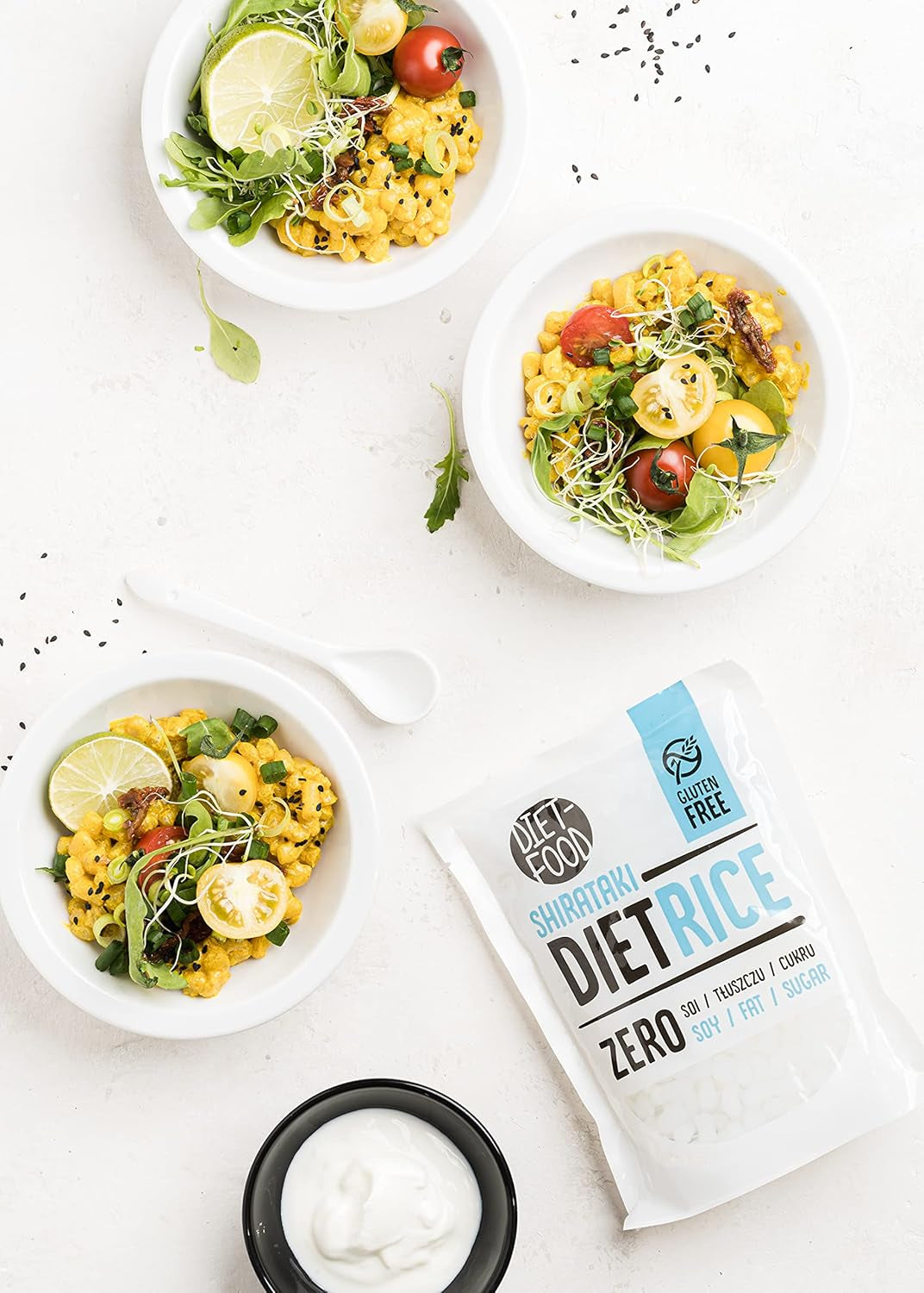 DIET-FOOD Riso Shirataki Konjac istantaneo, a basso contenuto di carboidrati, a basso contenuto calorico, vegano, senza grassi, senza soia, senza glutine, cheto friendly, spaghetti di riso dimagranti, 200 grammi