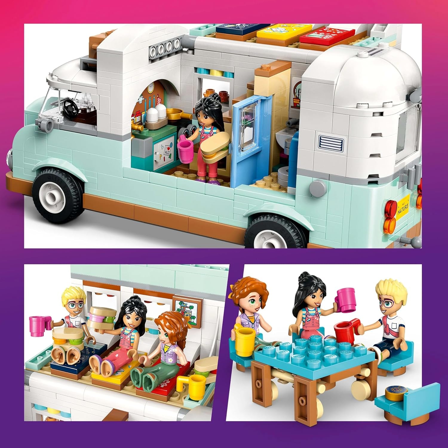 Carovana LEGO Friends, set da costruzione di gioco di ruolo con roulotte giocattolo, regalo per ragazze dai 7 anni in su, set di gioco creativo con 3 minifigure e figura dell'animale furetto 42663 Set da costruzione Besuche den LEGO-Store