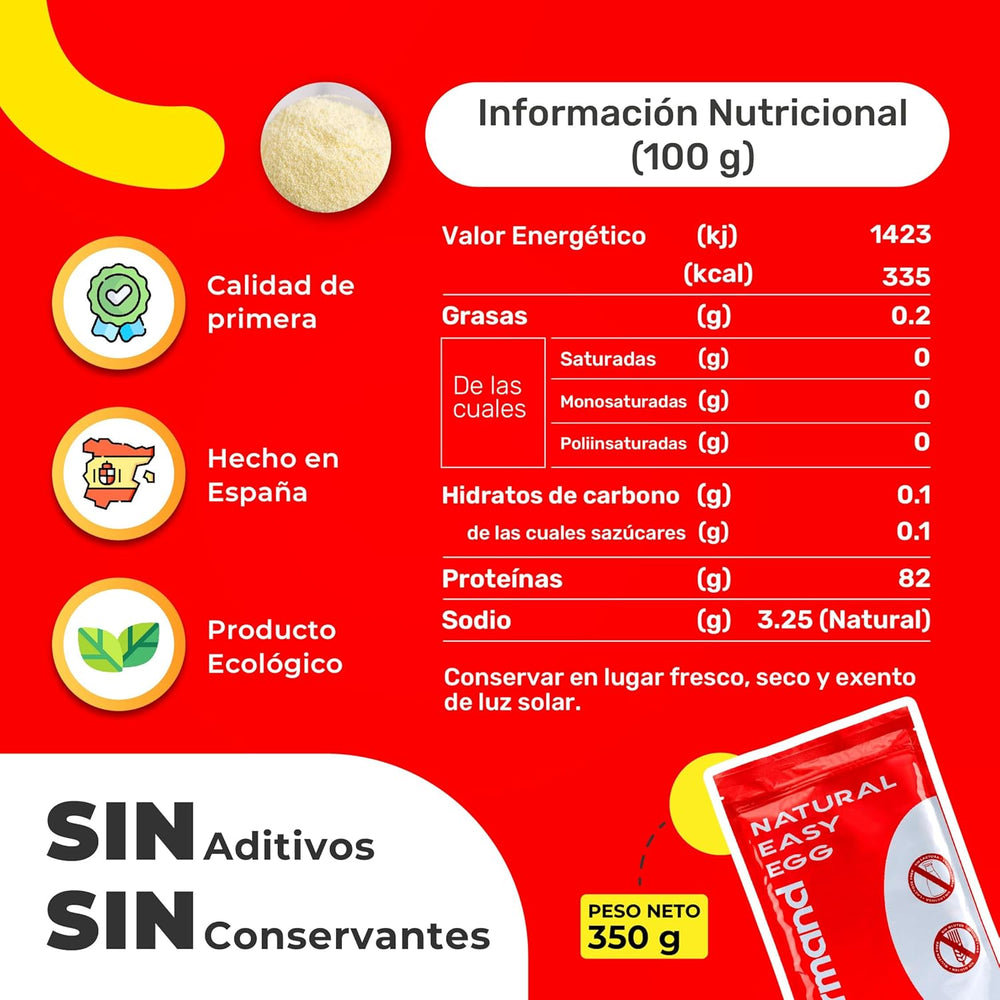 Eiklarpulver (350g) | Getrocknetes Eiklar Pulver | Eialbumina für Backen & Kochen | Ohne Zusatztoffe | Confezione in busta con cerniera senza lattosio